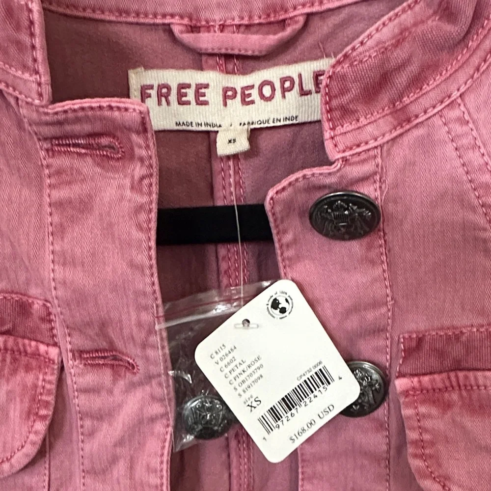 Free People Dusty Rose Pleated Cropped Denim Jacket - Picture 2 of 7